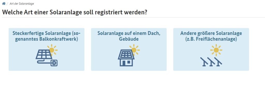 Marktstammdatenregister, Anmeldung, Solaranlage